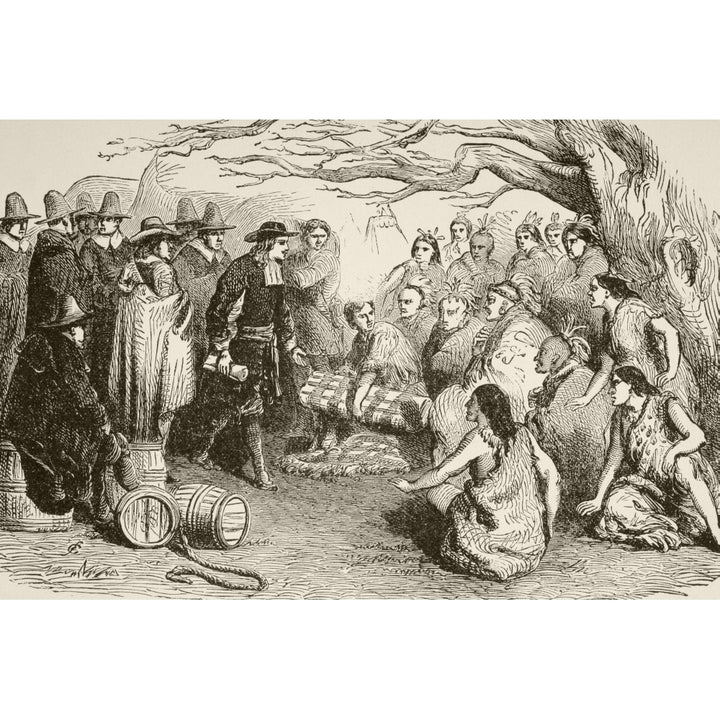 In 1682 William Penn Makes A Treaty With The Delaware Or Lenape Indians Under The Elm Tree At Shackamaxon In Present Day Image 1