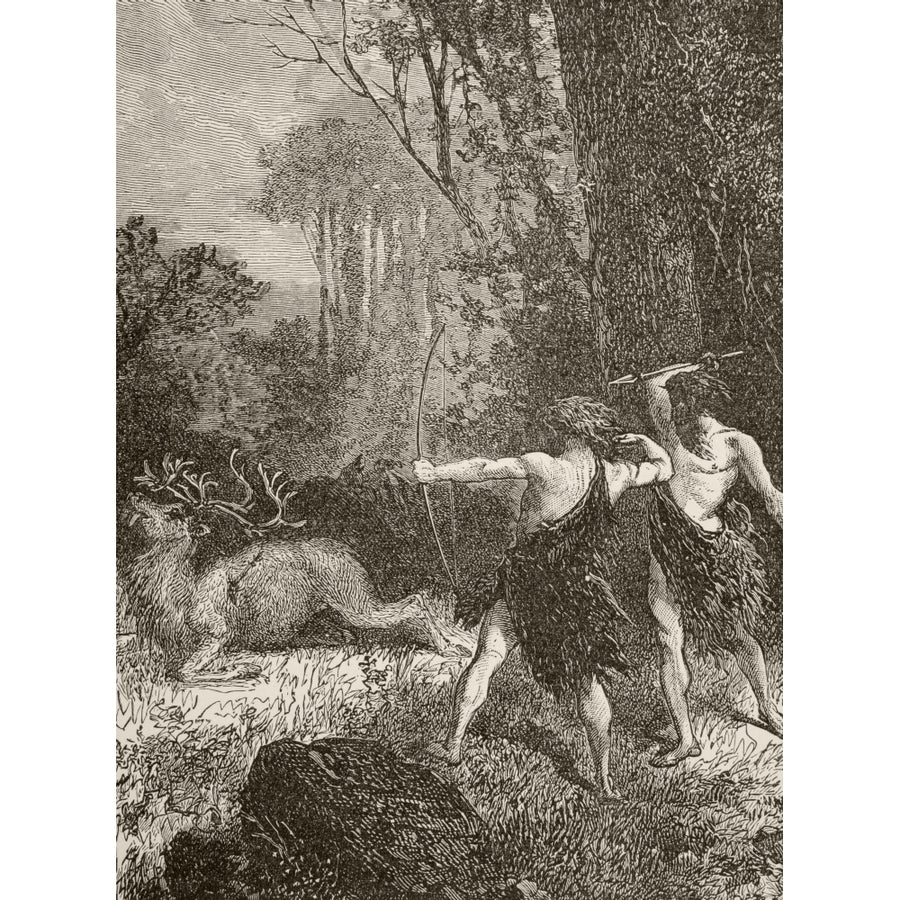 Prehistoric Men Hunting With Bow And Arrow And Spear From The Book Chips From The Earths Crust Published 1894 Image 1