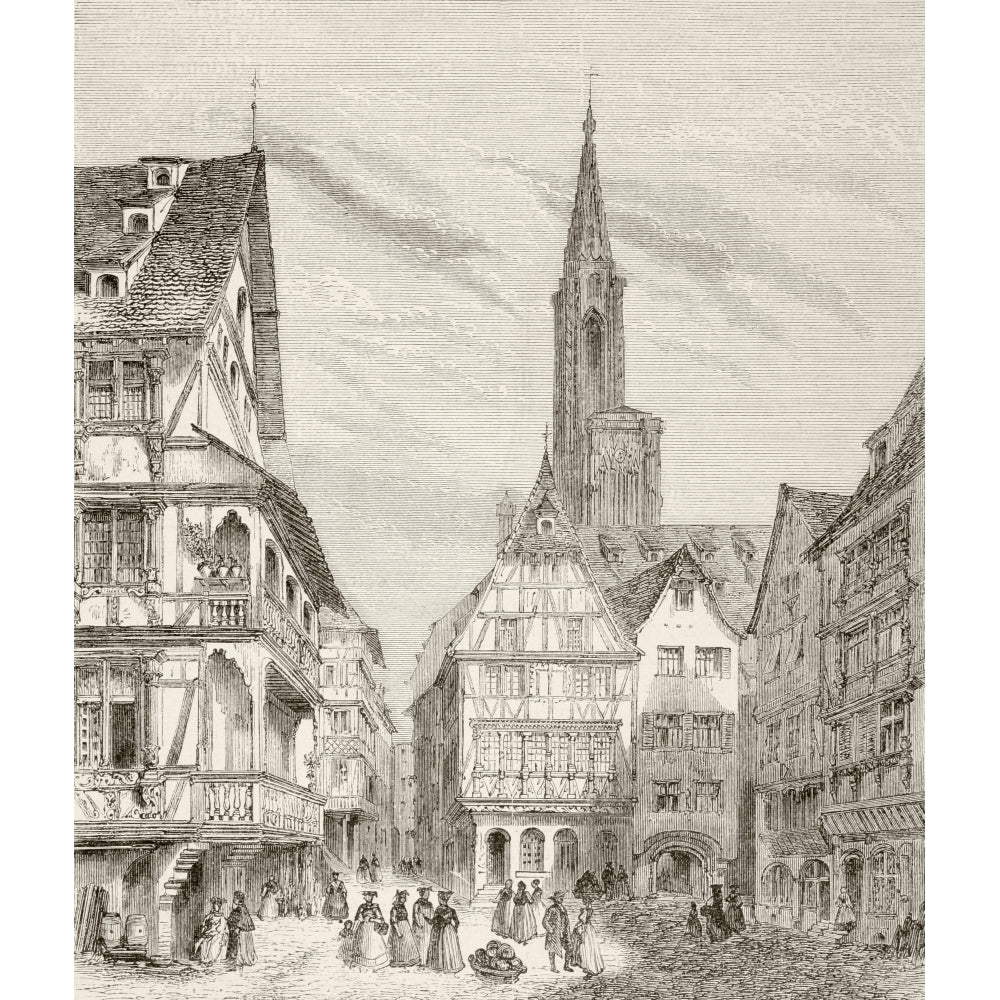 19Th Century View Of Old Houses In Strasbourg France. From A 19Th Century Illustration. Poster Print Image 2