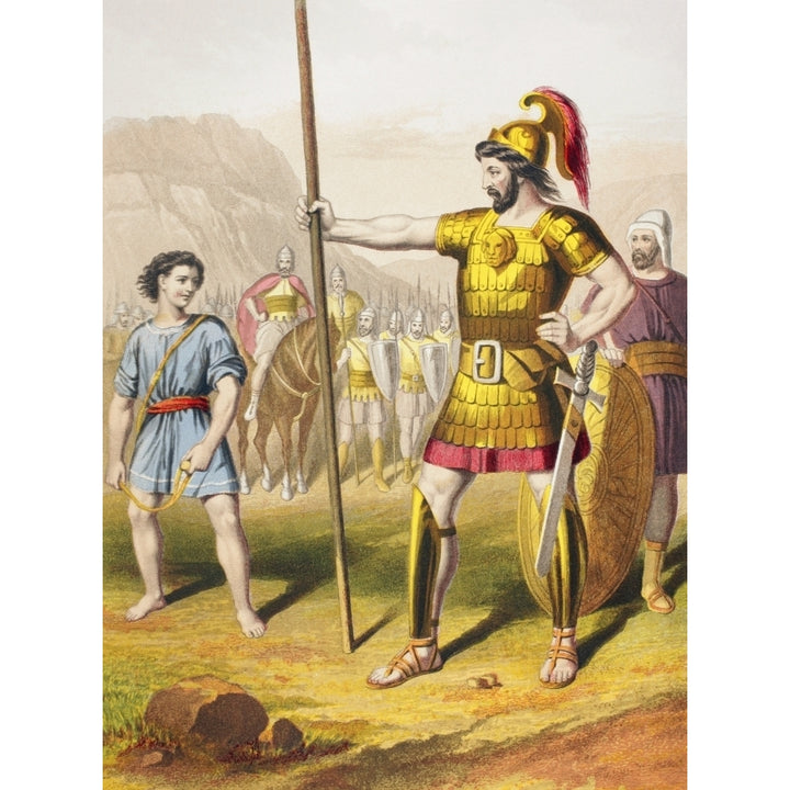 David Confronts Goliath. From The Holy Bible Published By William Collins Sons Image 2