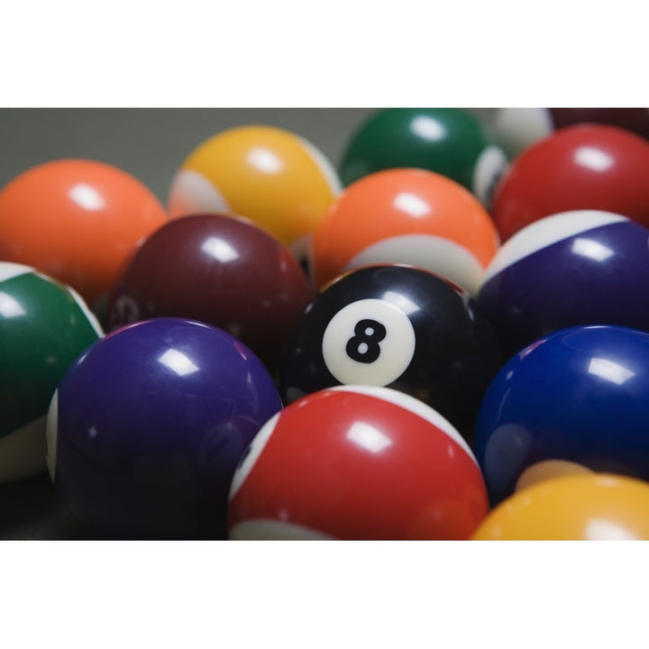 Close Up Of Pool Balls Racked On A Billiard Table Focused On The Eight Ball Poster Print Image 2