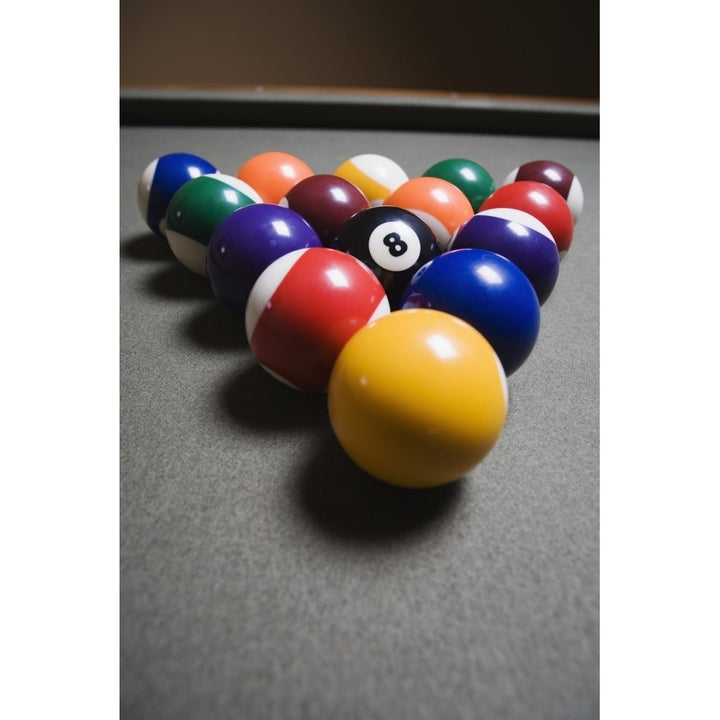 Pool Balls On A Billiard Table With The Eight Ball Facing Upwards Poster Print Image 2