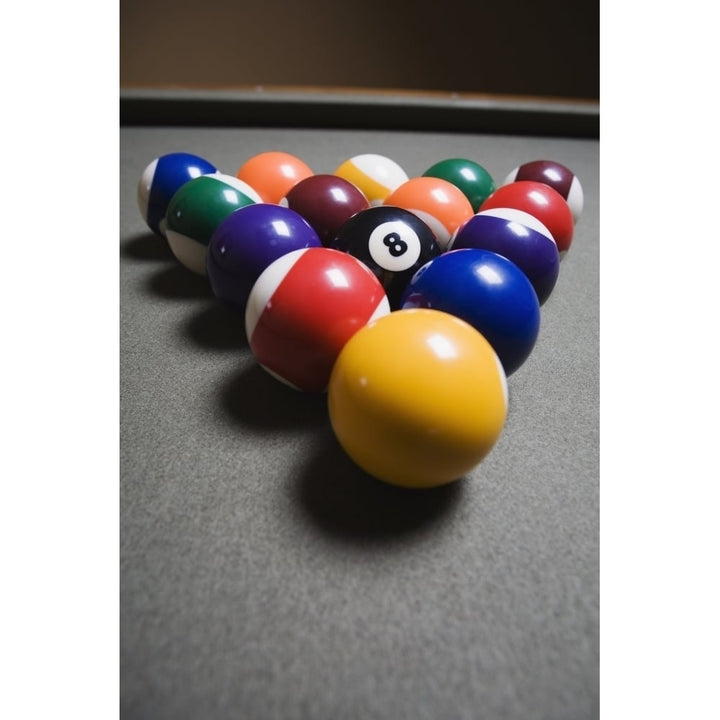 Pool Balls On A Billiard Table With The Eight Ball Facing Upwards Poster Print Image 1