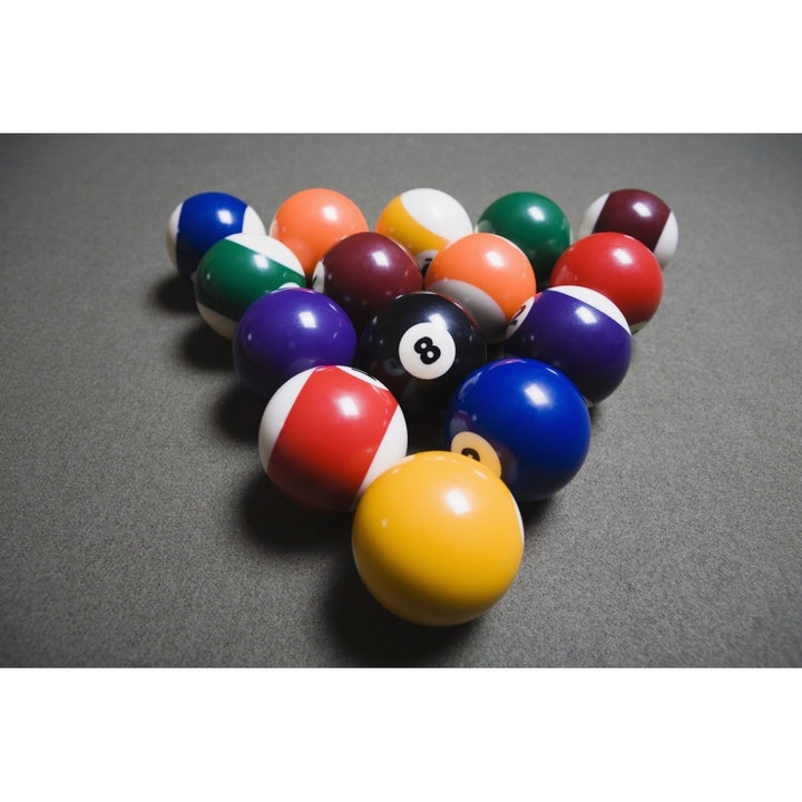 Pool Balls On A Billiard Table With The Eight Ball Facing Upwards Poster Print Image 1