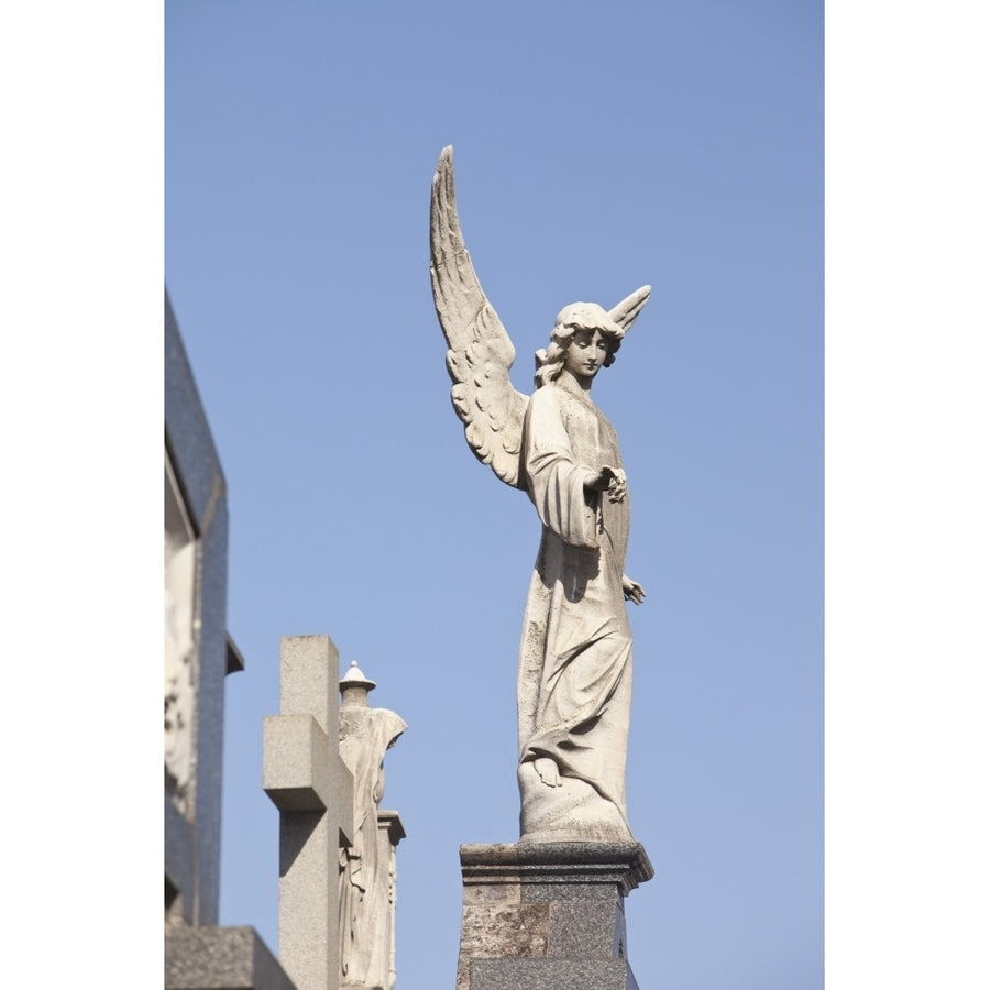 Buenos Aires Argentina; Angel Statues And A Cross Made Of Stone On Top Of Tombs In The Recoleta Cemetery Poster Print b Image 1