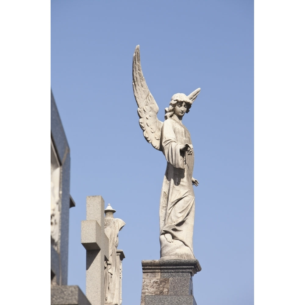 Buenos Aires Argentina; Angel Statues And A Cross Made Of Stone On Top Of Tombs In The Recoleta Cemetery Poster Print b Image 2