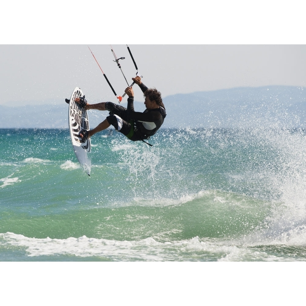 A Man Kitesurfing Off Dos Mares Beach In Front Of Hotel Dos Mares; Tarifa Cadiz Andalusia Spain Print Image 1