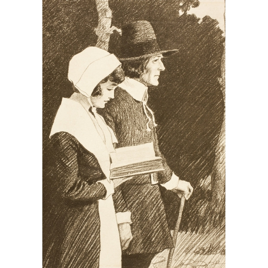 Puritan Couple On Way To Church In 16Th Century. After A 19Th Century Work. Poster Print Image 1