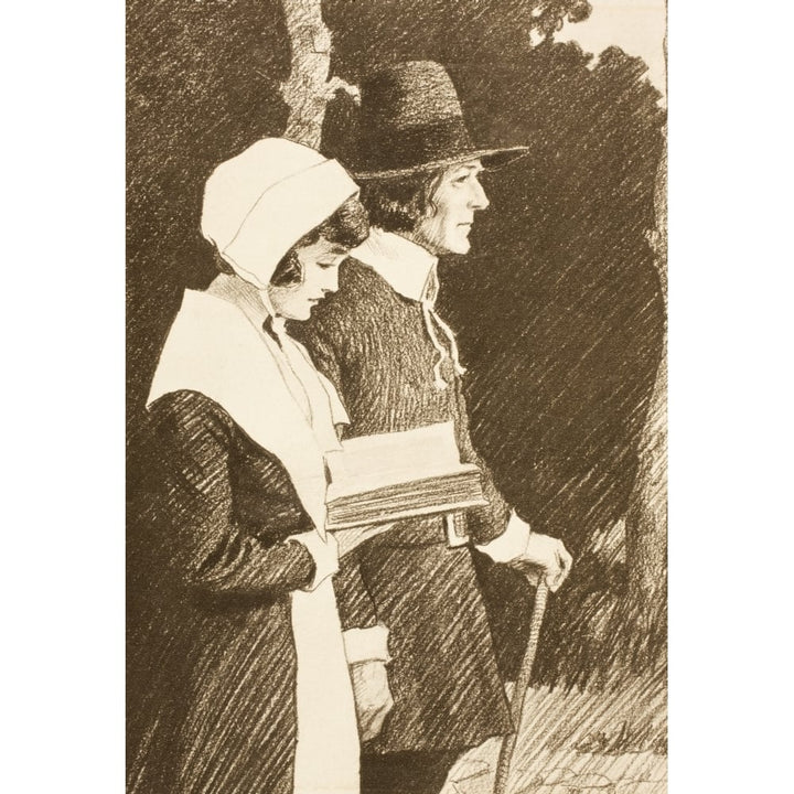 Puritan Couple On Way To Church In 16Th Century. After A 19Th Century Work. Poster Print Image 1