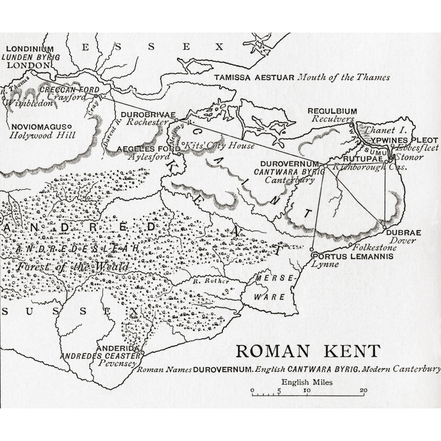 Map Of Roman Kent England. From The Book Short History Of The English People By J.R. Green Published London 1893 by Ken Image 1