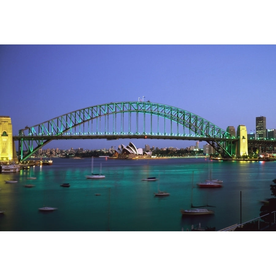 Sydney Harbour Bridge At Dusk With Opera House Behind Poster Print Image 1