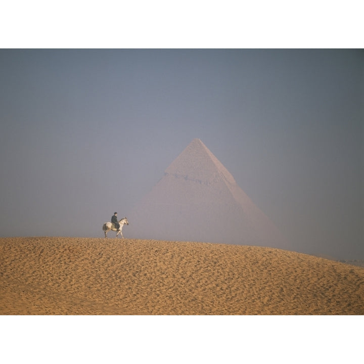 Woman Riding Horse With Great Pyramid Of Chephren Behind Poster Print Image 2