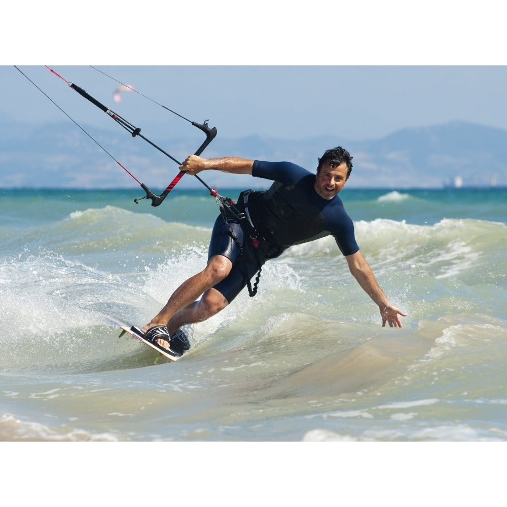 Kite Surfing In Front Of Hotel Dos Mares; Tarifa Cadiz Andalusia Spain Poster Print Image 1