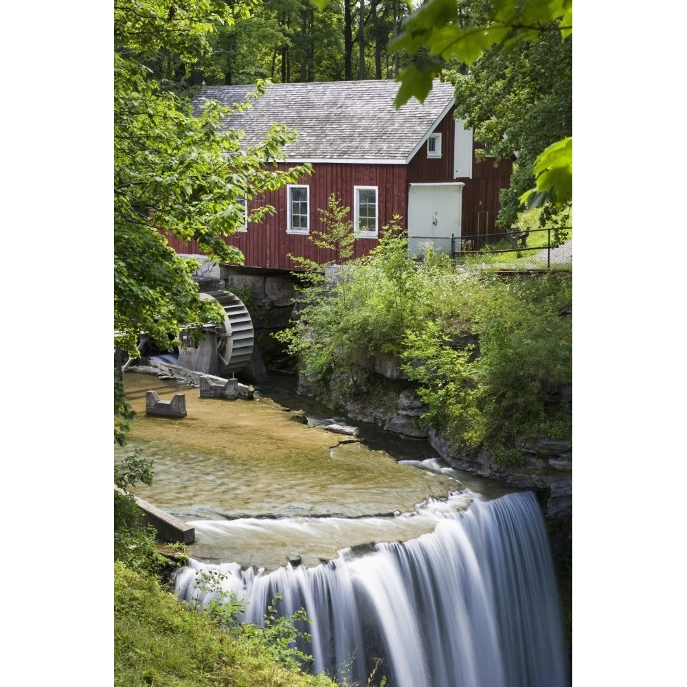 Red Barn With A Mill Wheel And Waterfall; Thorold Ontario Canada Poster Print Image 2