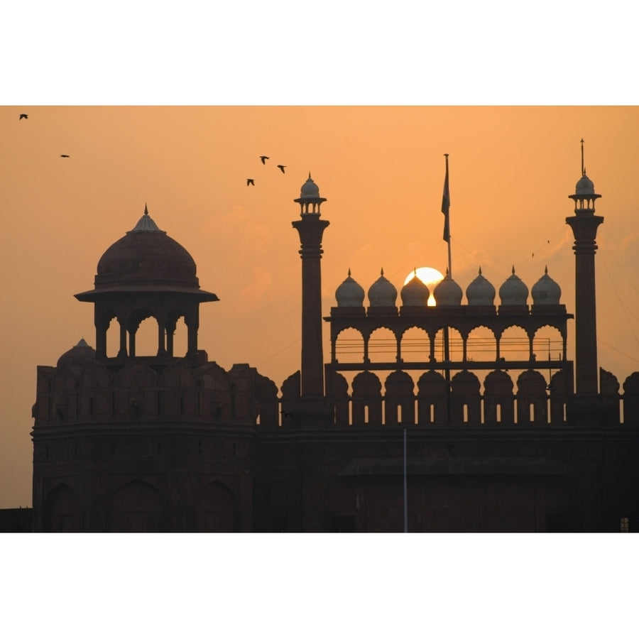 Silhouette Of The Lahori Gate Of The Red Fort With Sun Rising Behind Poster Print Image 1