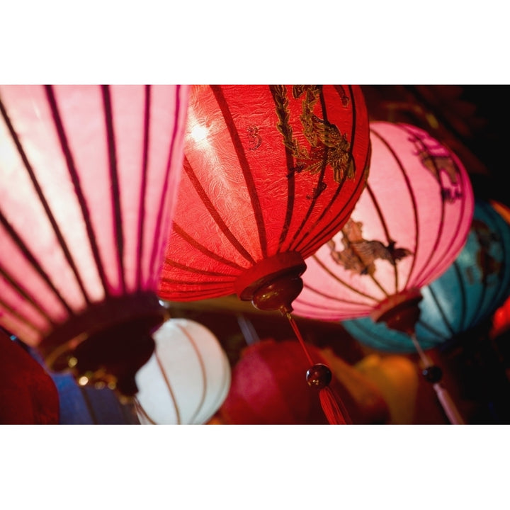 Silk Lanterns Illuminated At Night In Hoi An Poster Print Image 1