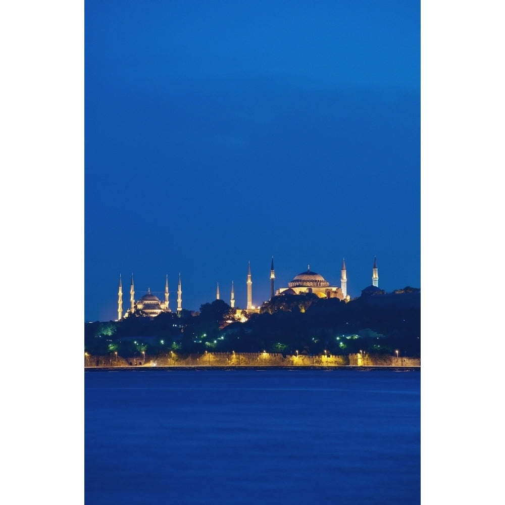 Turkey Sultanahmet or Blue mosque and Hagia Sofia at dusk; Istanbul Poster Print Image 1