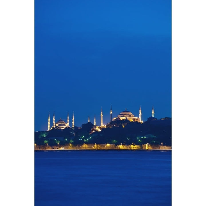 Turkey Sultanahmet or Blue mosque and Hagia Sofia at dusk; Istanbul Poster Print Image 1