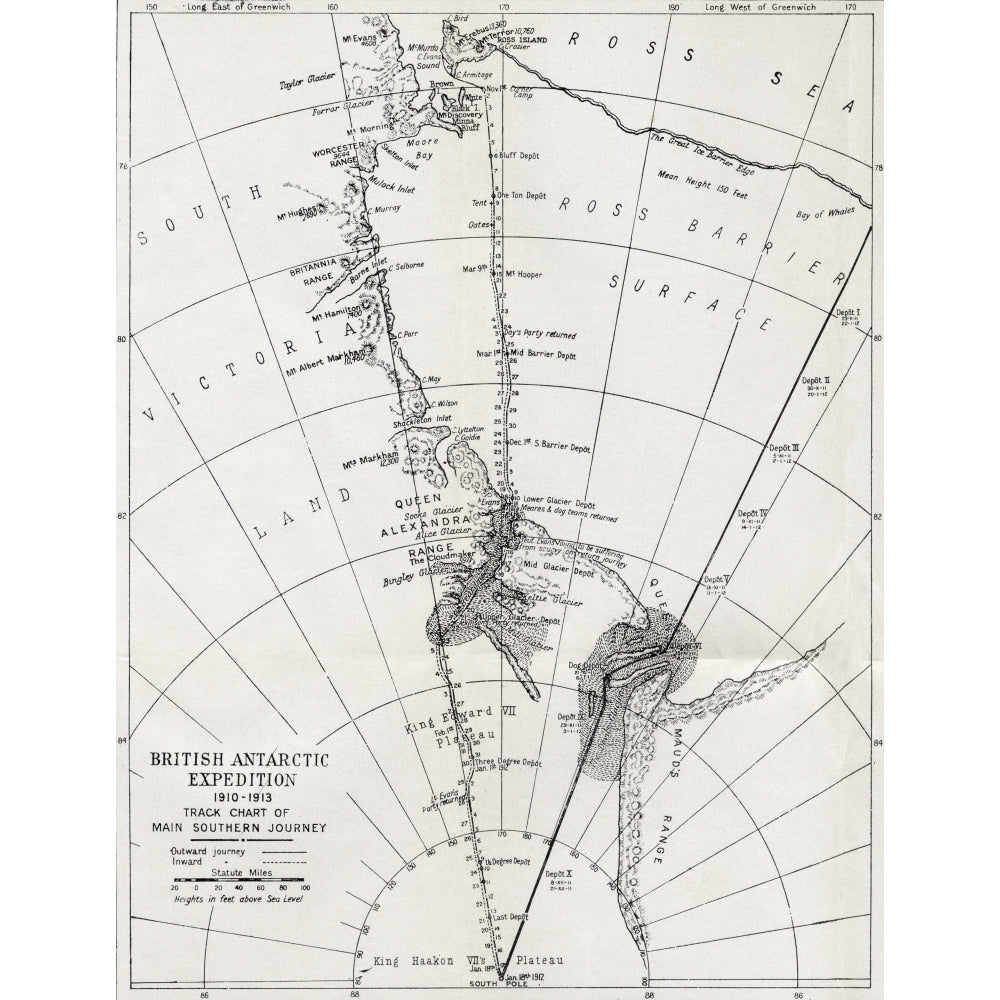 Track Chart Of The Main Southern Journey Of Robert Falcon Scott Poster Print Image 1