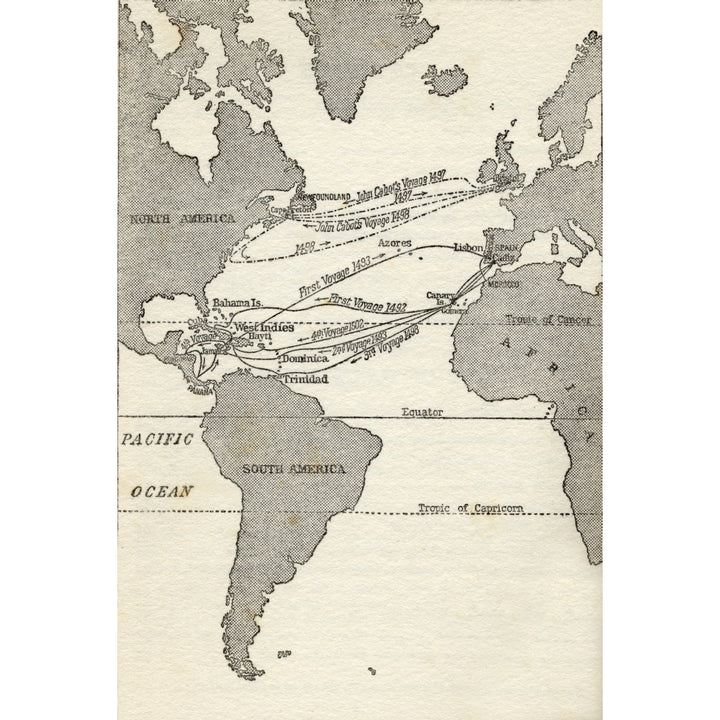 Map Showing The Voyages Of Christopher Columbus And John Cabot. From The Great Image 2