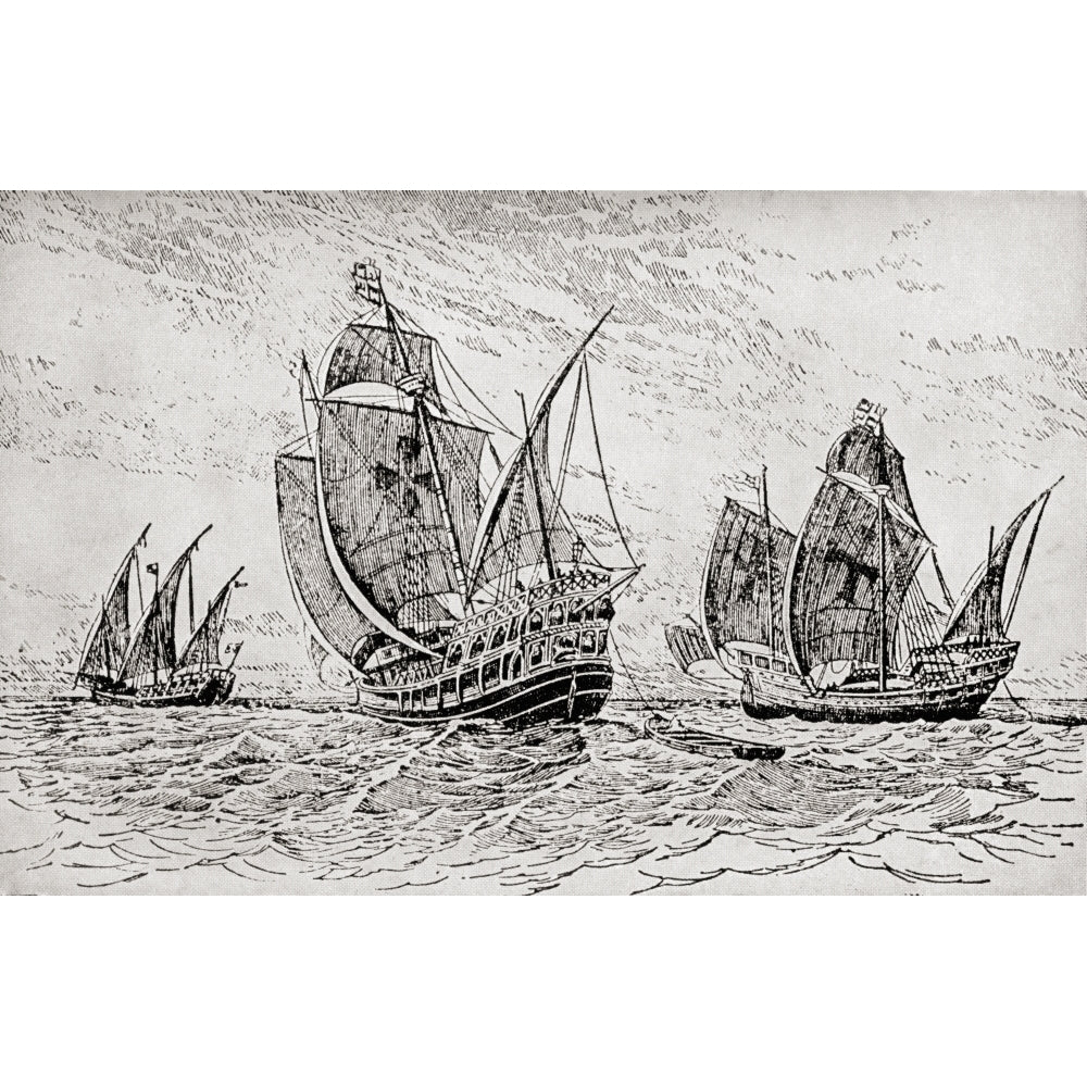 The Fleet Of Columbus The Santa Maria The Pinta And The Ni Poster Print Image 2