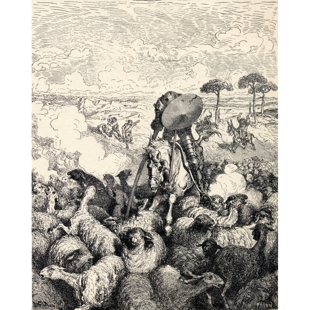 Don Quixote Fighting The Herd Of Sheep Mistaking Them For Two Armies From Don Quixote De La Mancha By Miguel De Cervan 1 Image 1