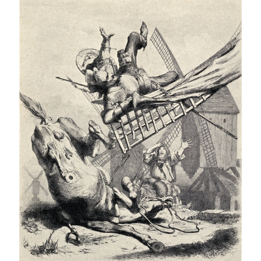 Don Quixote Attacking The Windmills Believing Them To Be Giants From Don Quixote De La Mancha By Miguel De Cervantes Image 1