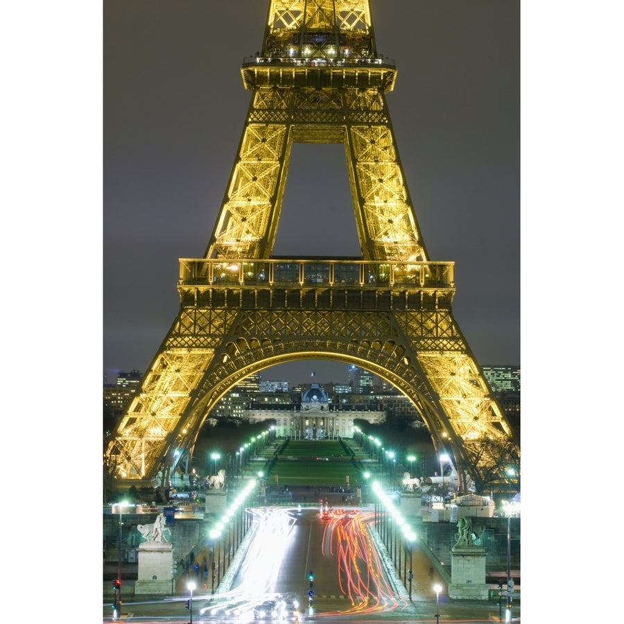 Traffic On Champs Delysees Under Eiffel Tower At Night Paris France Poster Print Image 1