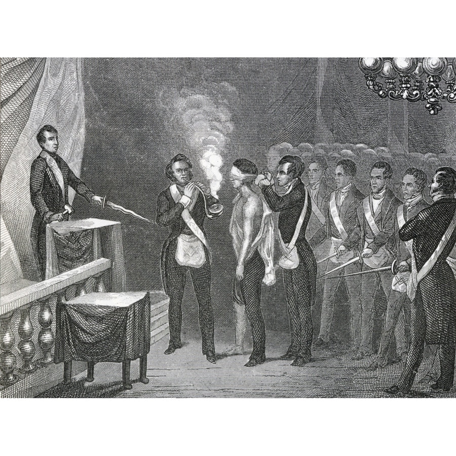 An Apprentice Is Initiated Into Freemasonry. From A 19Th Century Illustration Poster Print Image 1