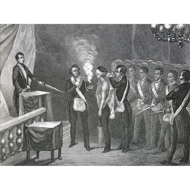 An Apprentice Is Initiated Into Freemasonry. From A 19Th Century Illustration Poster Print Image 2