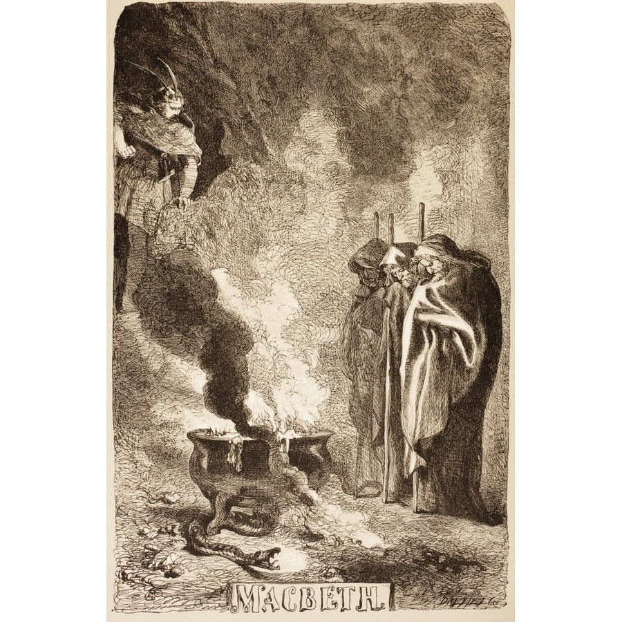 Illustration By Sir John Gilbert For Macbeth Of The Witches Around Their Cauldron. From The Illustrated Library Image 1