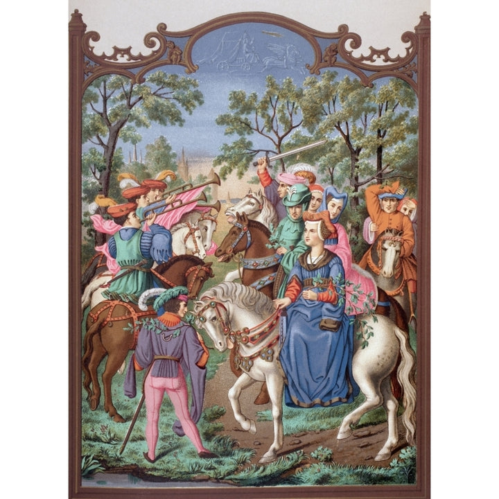 15Th Century Chateau Life: Starting Out On A Promenade The Lady Is Riding With Her Page On Foot Her Husband Dressed In 1 Image 1