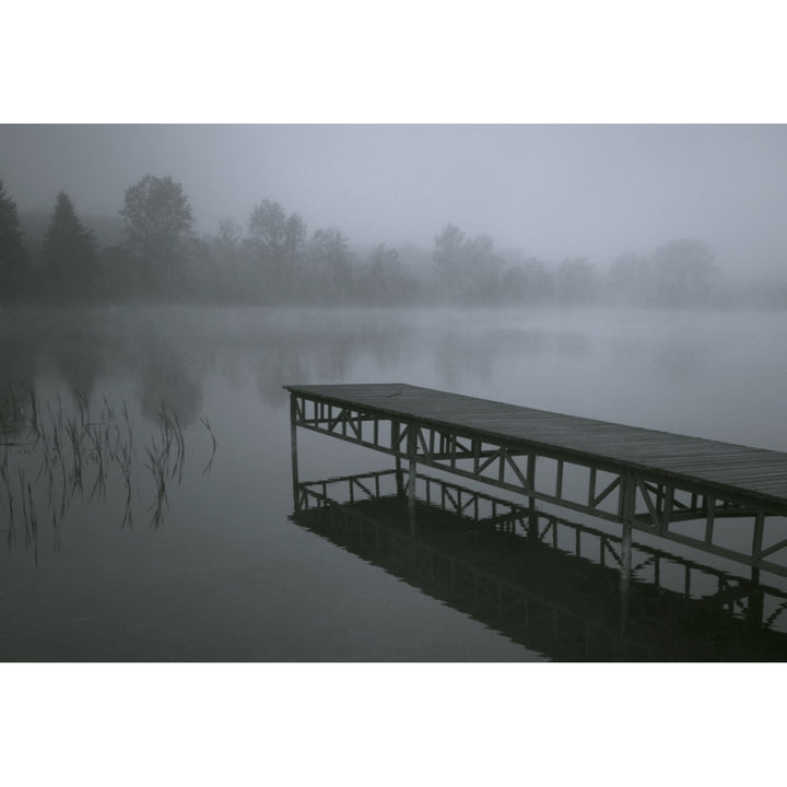 Dock With Fog Over Lake; Rekowo Koszalin County Poland Poster Print Image 2