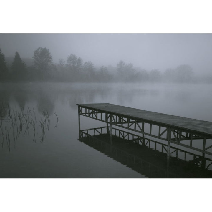 Dock With Fog Over Lake; Rekowo Koszalin County Poland Poster Print Image 1