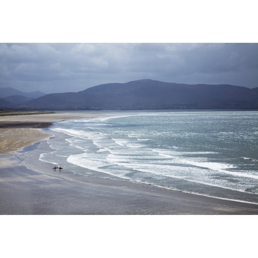 Two People Walking With Surfboards On The Beach In Inch On The Dingle Peninsula; County Kerry Ireland Print Image 1