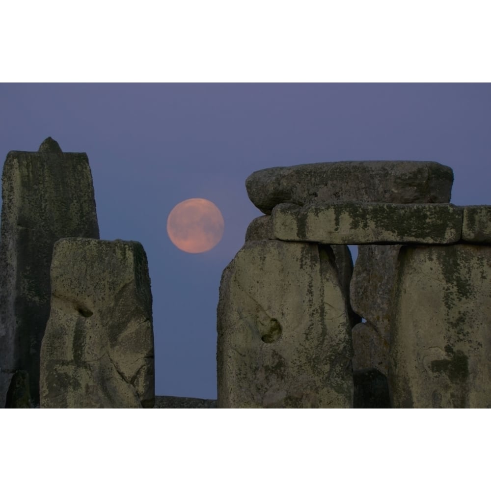 Stonehenge with a harvest moon; Wiltshire England Poster Print Image 1