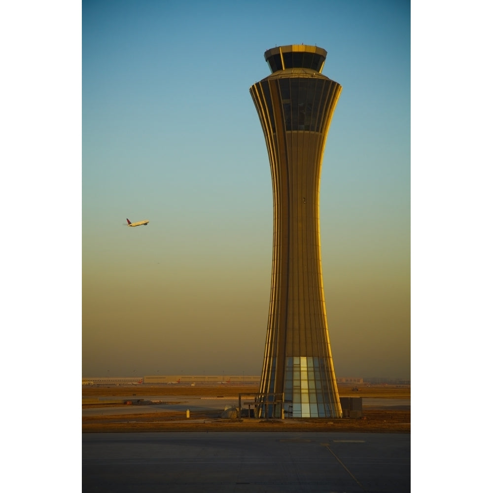 An Airplane Flies Past The Air Traffic Control Tower At The Beijing Airport; Beijing China Poster Print Image 2