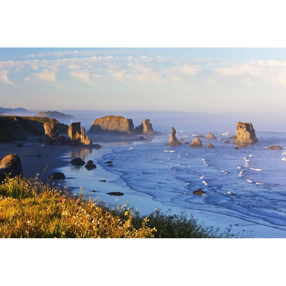 Fog Covers Rock Formations Along The Coast At Bandon State Park; Bandon Oregon United States of America Image 1