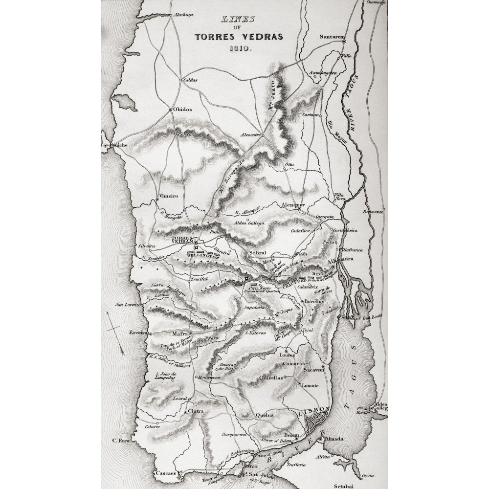 Map Of The Lines Of Torres Vedras Portugal 1810. From Life And Campaigns Of Image 2