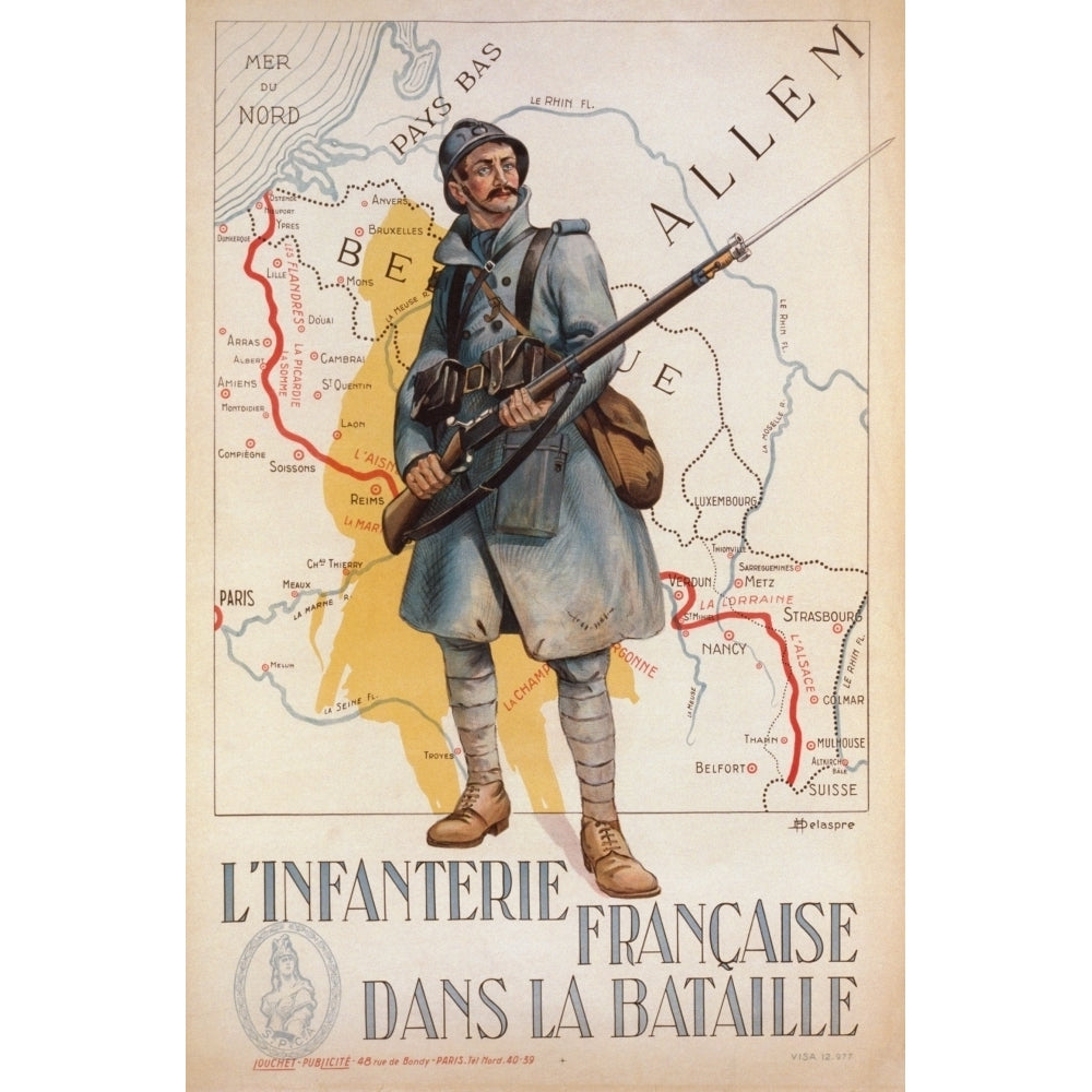 French First World War Recruiting Poster. Linfanterie Francaise Dans La Bataille Or French Infantry In The Battle. Dates Image 1