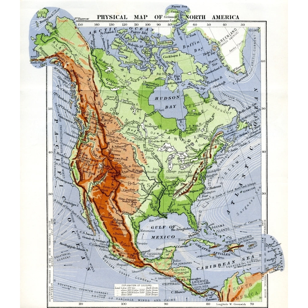 Physical Map Of North America In The Late 19Th Century. From North America Published 1883. by Ken Welsh / Design Pics Image 1