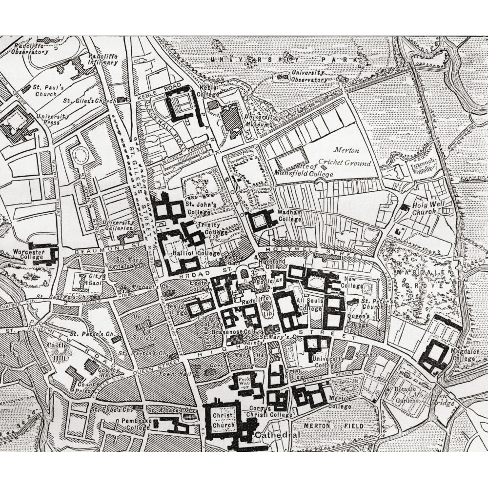 Map Of Oxford Oxfordshire England In The Late 19Th Century. From Our Own Country Published 1898 Poster Print Image 2