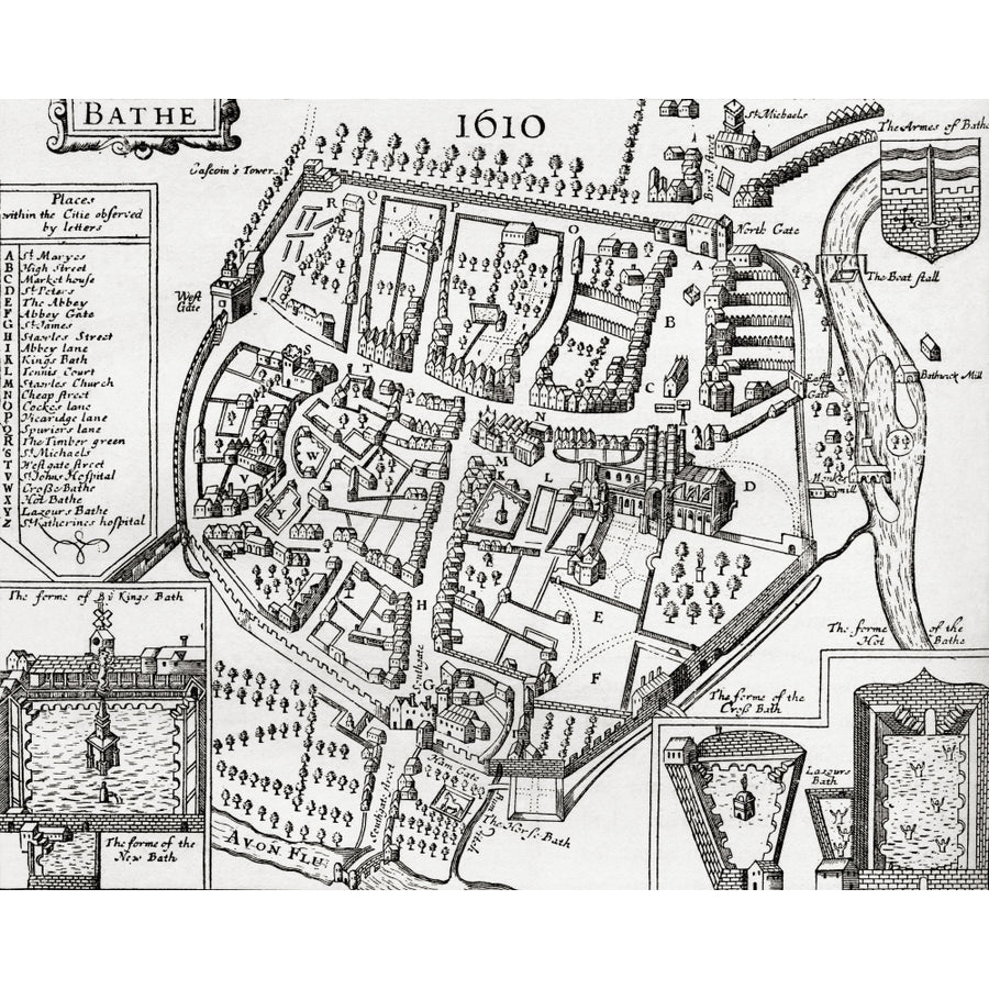 17Th Century Map Of Bath Somerset England. From Our Own Country Published 1898 by Ken Welsh / Design Pics Image 1