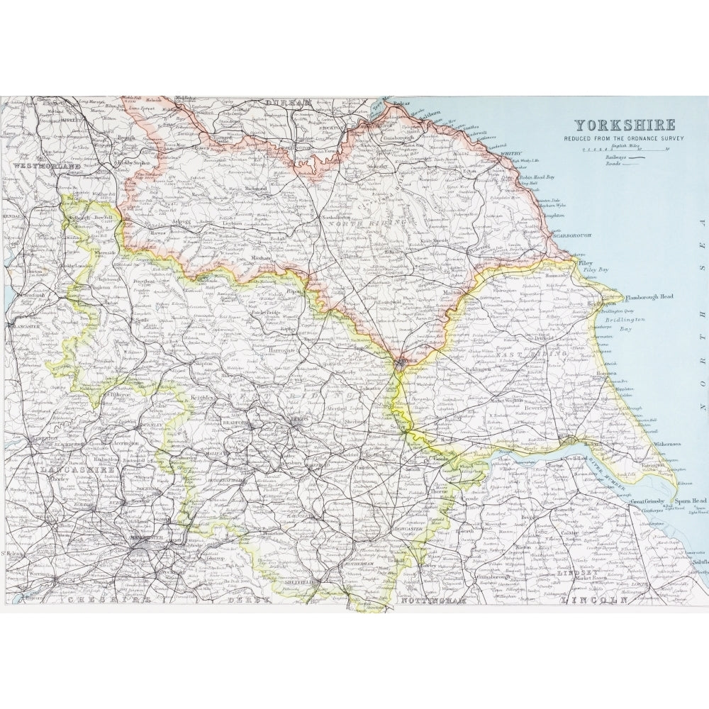 Map Of Yorkshire England In The Late 19Th Century. From Picturesque History Of Yorkshire Published C.1900. by Ken Welsh Image 1