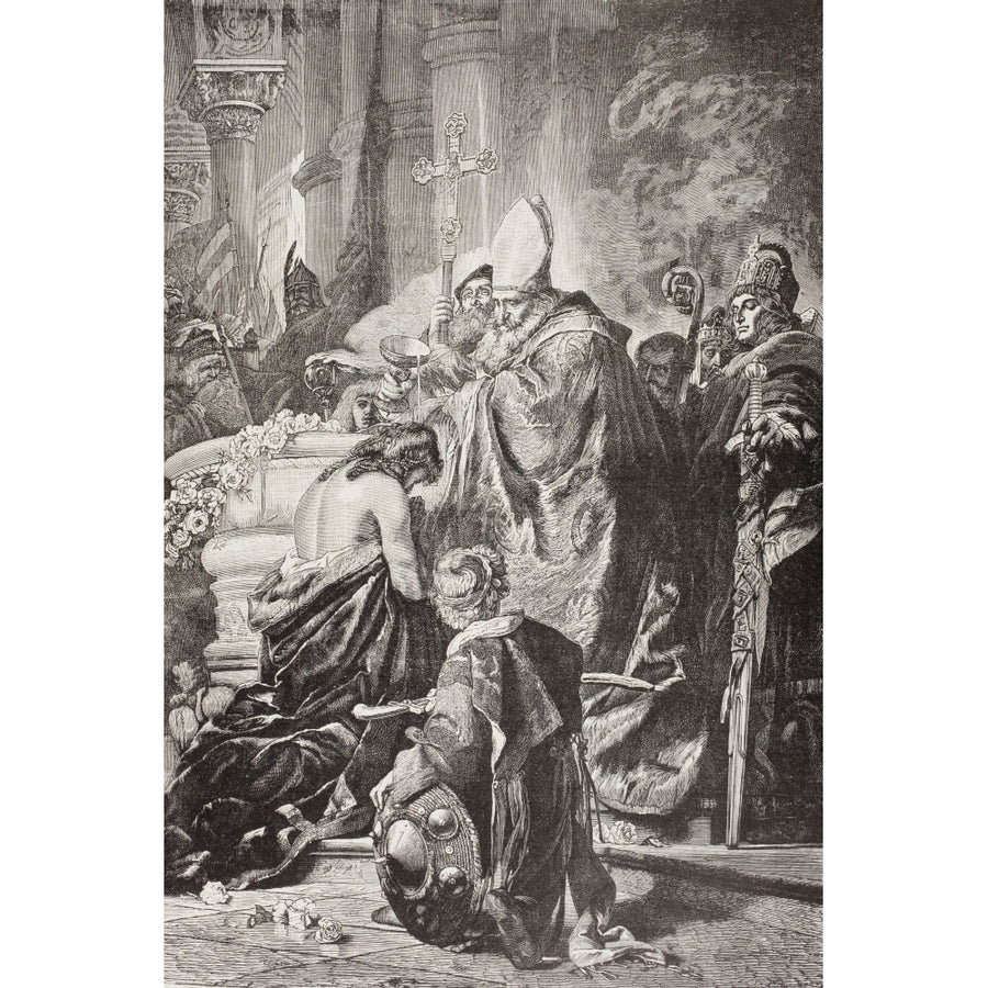 Baptism Of Saint Stephen I  Born Vajk  First King Of Hungary. After A Work By G. Image 1
