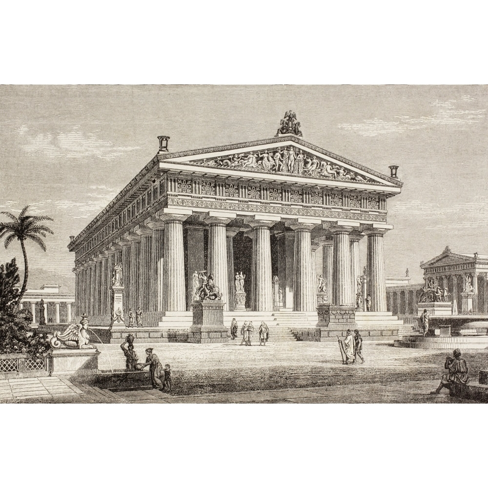 Artists Impression Of The Temple Of Poseidon Or Neptune Paestum Italy. From Image 1