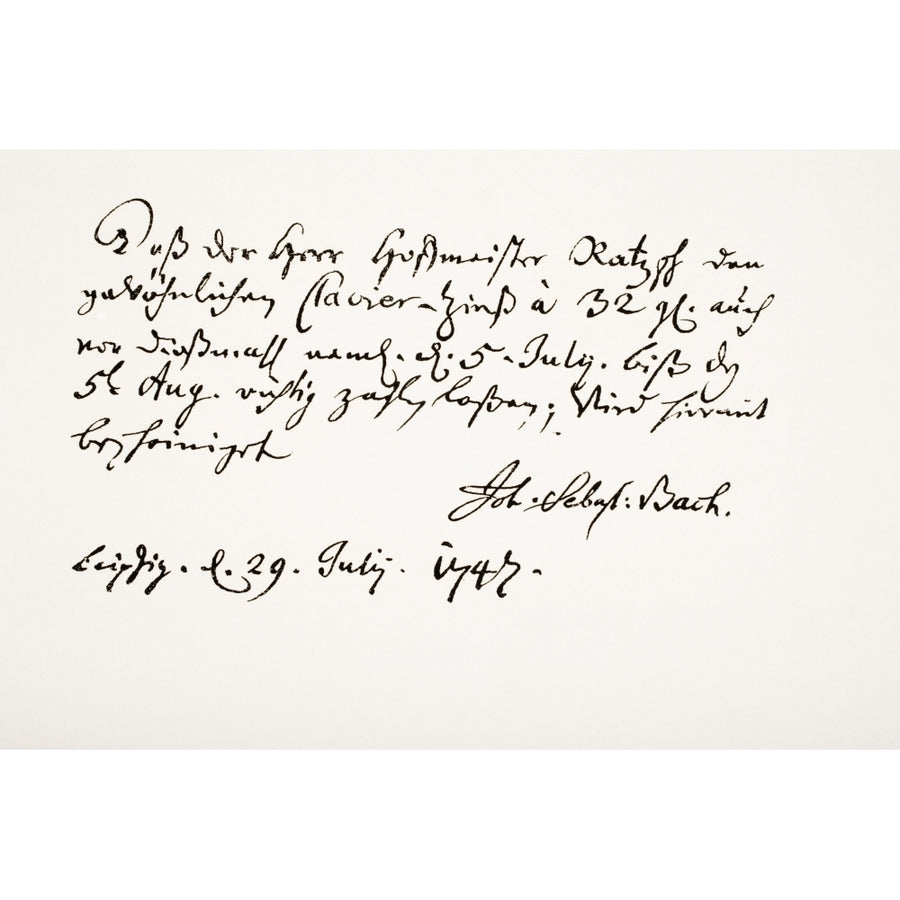 Johann Sebastian Bach 1685 - 1750 German Composer And Musician. Hand Writing Sample. Poster Print Image 1