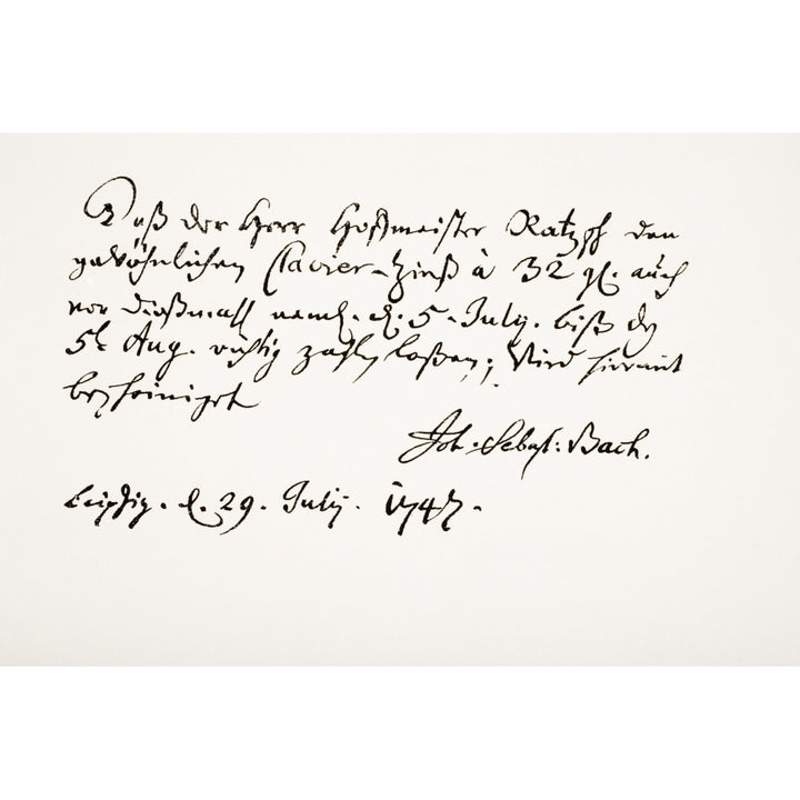 Johann Sebastian Bach 1685 - 1750 German Composer And Musician. Hand Writing Sample. Poster Print Image 2