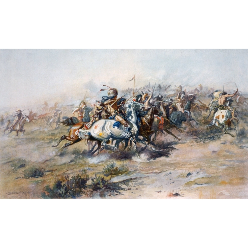 The Indian Encirclement Of General Custer At The Battle Of The Little Big Horn Custers Last Stand After A Work By Cha 1 Image 1