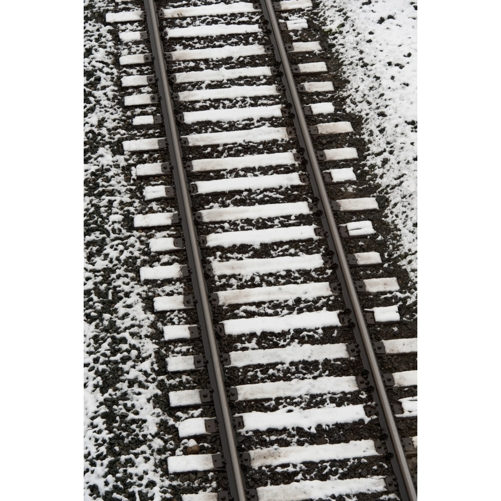 Train Tracks Lightly Covered With Snow; Alberta Canada Poster Print Image 2